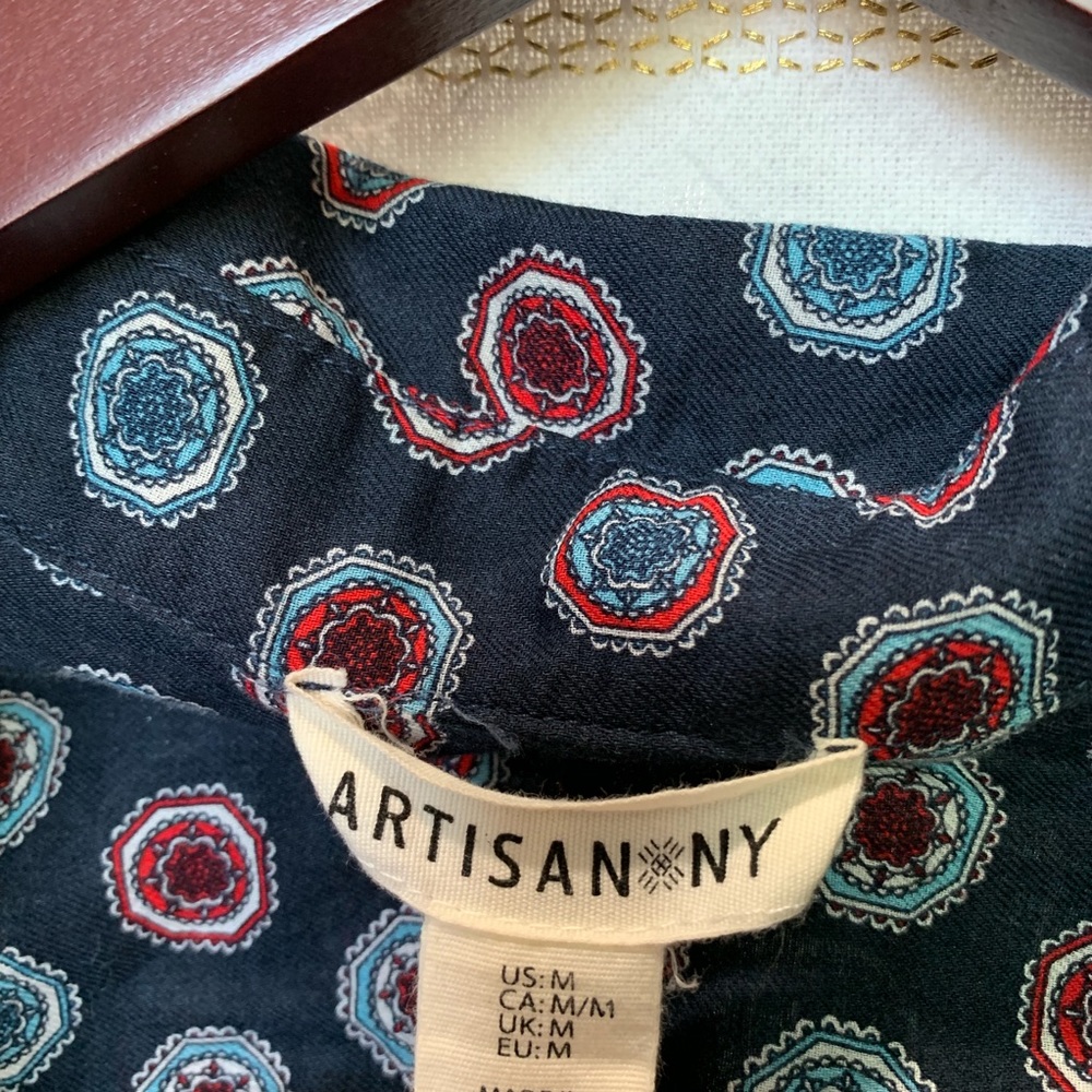 Patterned Navy Button Down - Picture 3 of 7